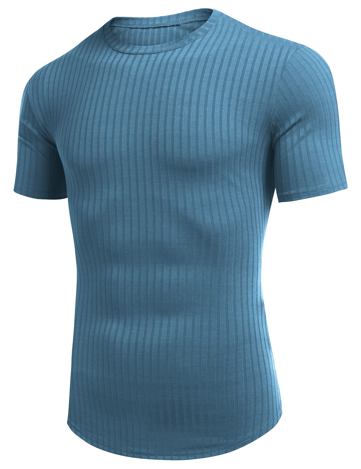 URRU Men's Muscle T Shirts Stretch Short Sleeve Bodybuilding Workout Casual Slim Fit Tee Shirts
