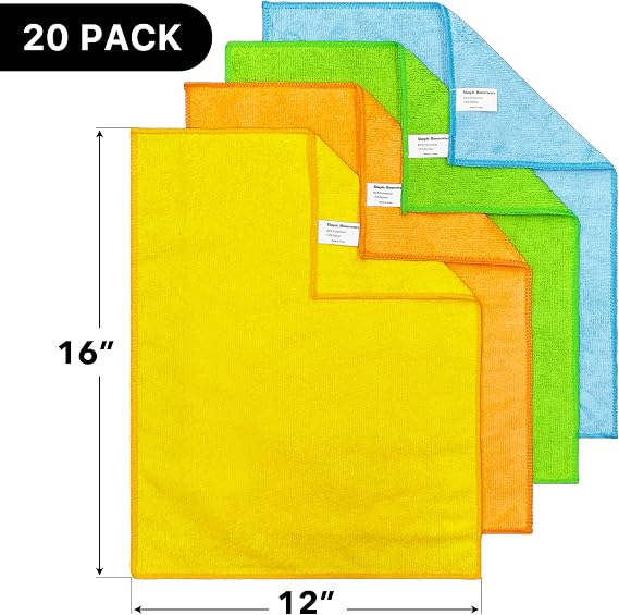 Simple Houseware 12 x 16 Microfiber Cleaning Cloth 20 Pack, 4 Colors