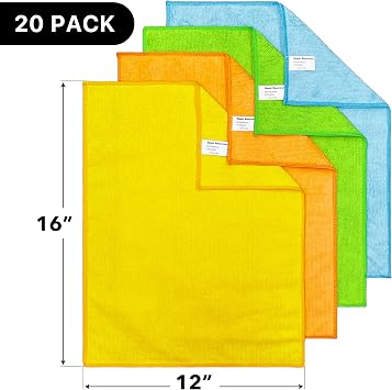 Simple Houseware 12 x 16 Microfiber Cleaning Cloth 20 Pack, 4 Colors