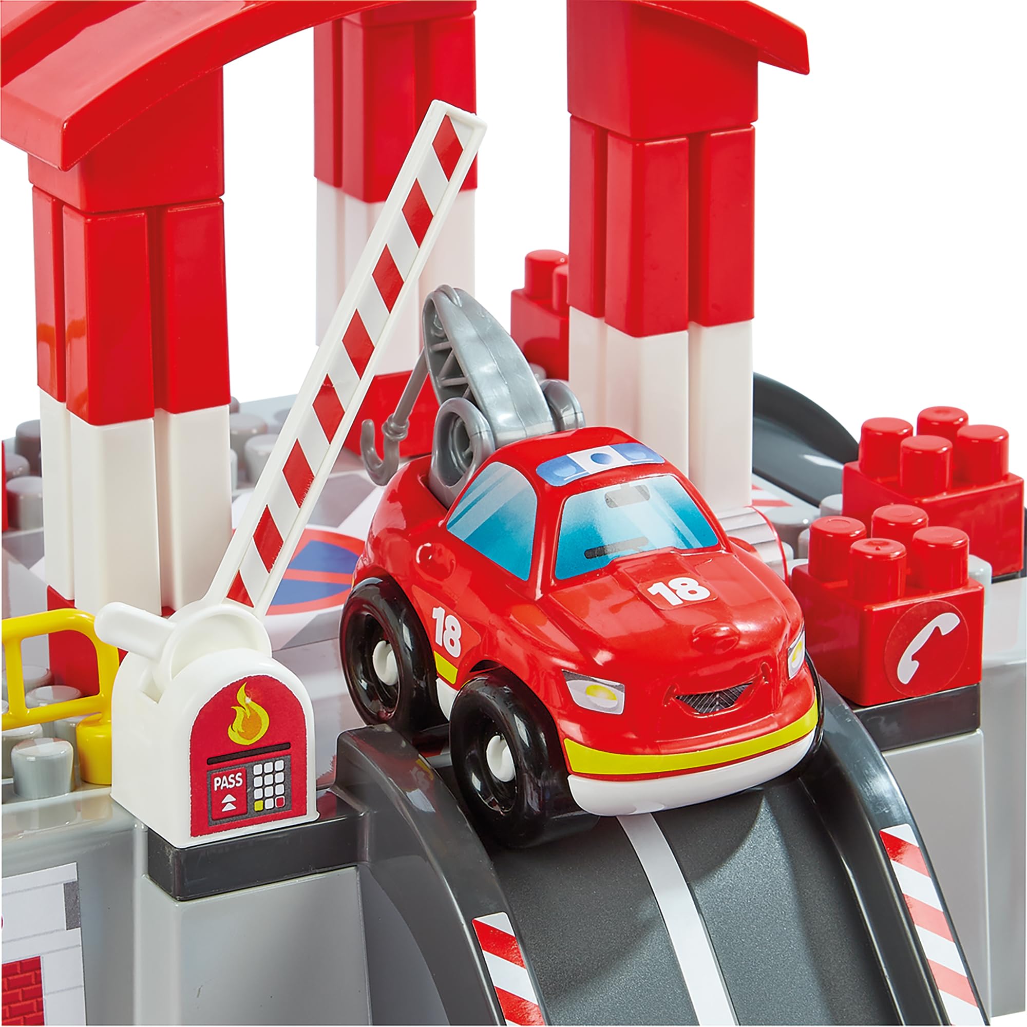 Ecoiffier Spielzeug - 1349 - Feuerwehr-Circuit im Eimer - Abrick - Konstruktionsspielzeug für Kinder - Ab 12 Monaten - Herkunft Frankreich garantiert