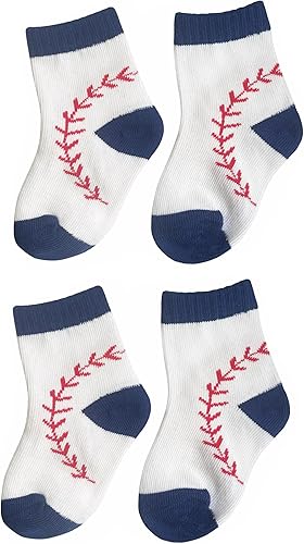 BAICAIYU Calcetines de béisbol para el primer cumpleaños para bebé, 2 piezas, calcetines para recién nacidos, tubo mediano, lindo traje de béisbol