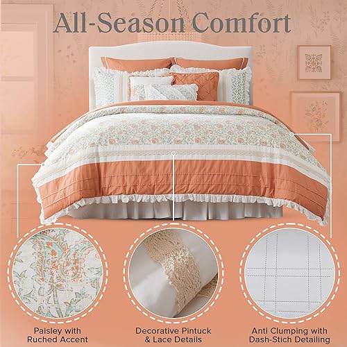 Miniatura 4 de Madison Park - Juego de edredón Dawn, algodón, tipo Shabby Chic, diseño moderno rústico, fundas a juego, faldón de cama, almohadas decorativas,