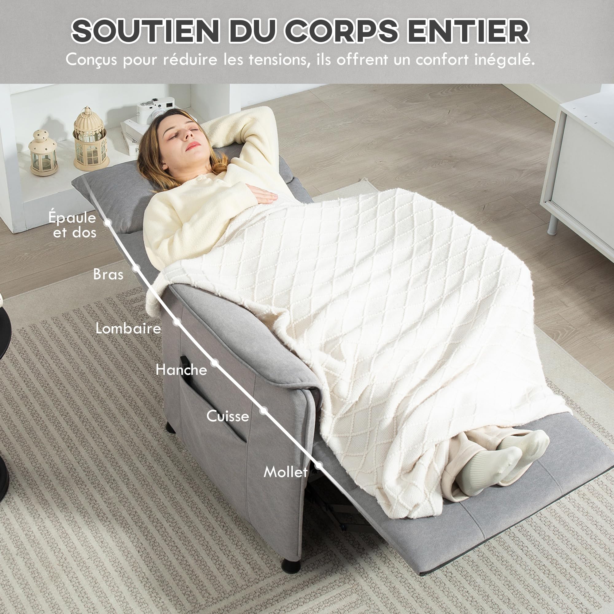 HOMCOM Fauteuil Relax électrique Fauteuil de Relaxation inclinable Ultra Silencieux avec Fonction mémoire, Repose-Pieds rétractable, télécommande, Chaise TV pour Chambre Bureau Home cinéma, Gris