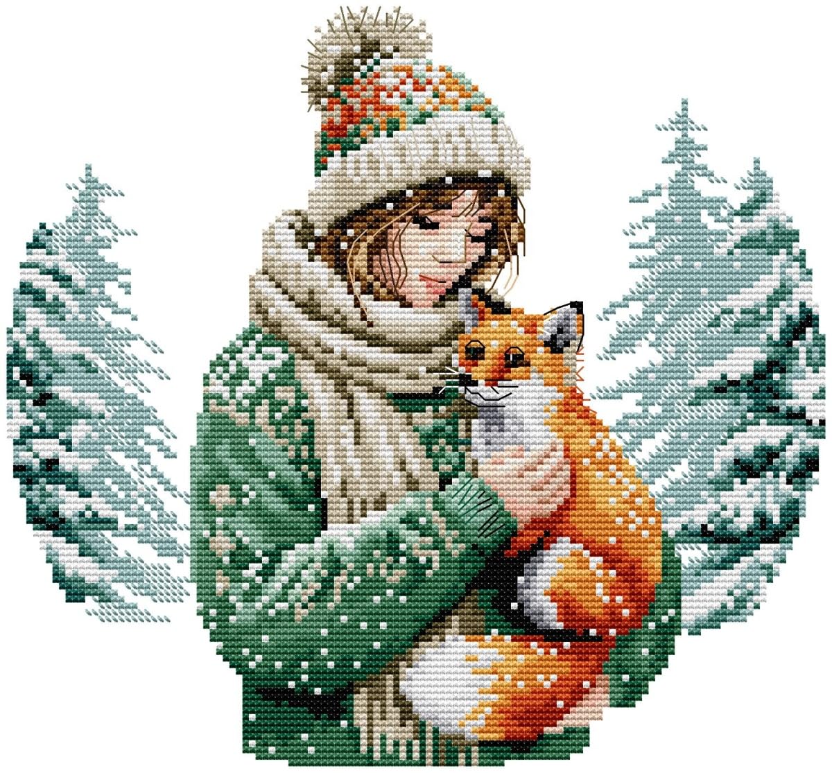 Awesocrafts Fox Cross Stitch Stamped Kits Pine Tree Easy Patterns Cross Stitching Embroidery Needlework Kit Supplies