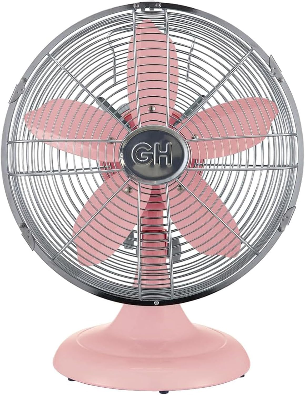 Good Housekeeping 92606 All-Metal 12" Retro Desk Office Table Fan with Wide Oscillation, 3-Speed Settings & Carrying Handle, Pink