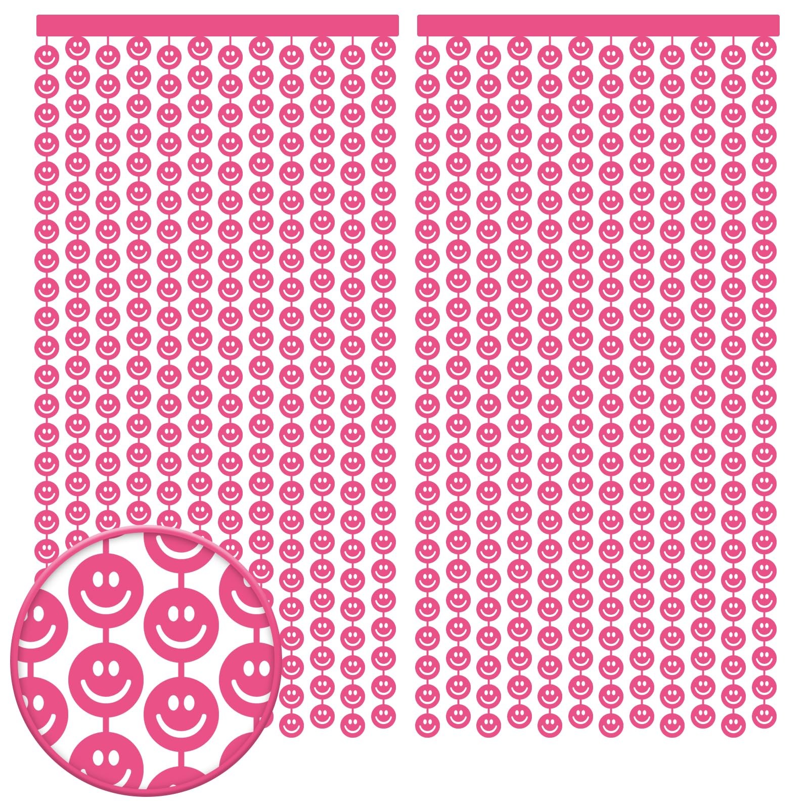 JarThenaAMCS 2 Pack Hot Pink Smile Face Party Decorations Happy Face Photo Booth Props Backdrop 3.3 x 6.6ft Foil Fringe Curtains for Bachelorette
