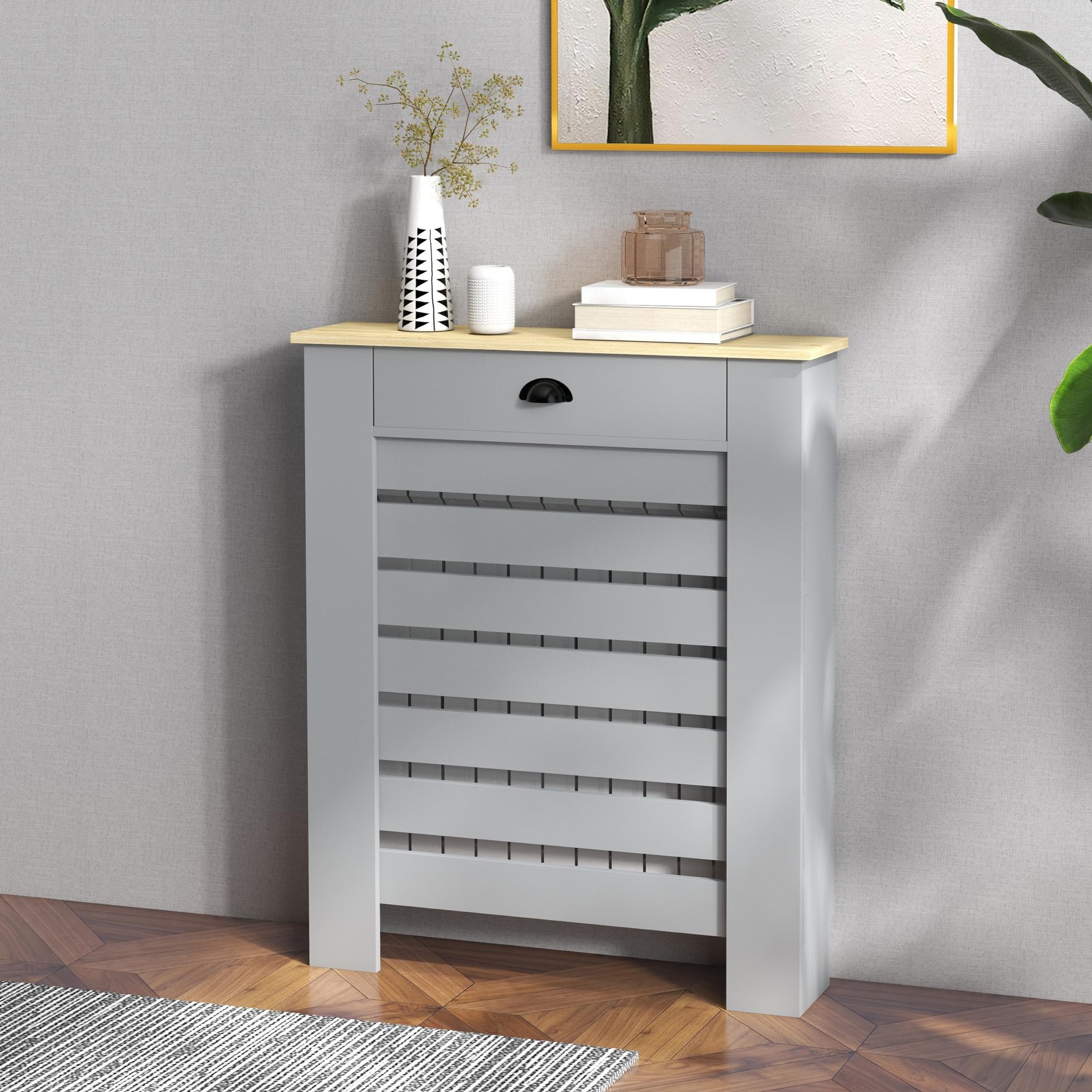 HOMCOM Heizkörperverkleidung m. Schubl., MDF, Gr., Kl. H95.5/W78/D19 cm