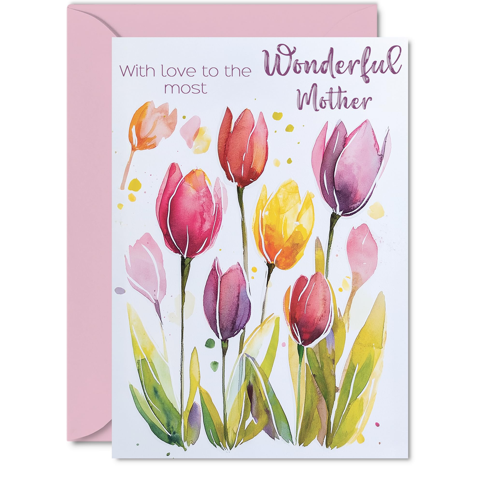 Mother Birthday Card, Watercolour Tulips Flowers