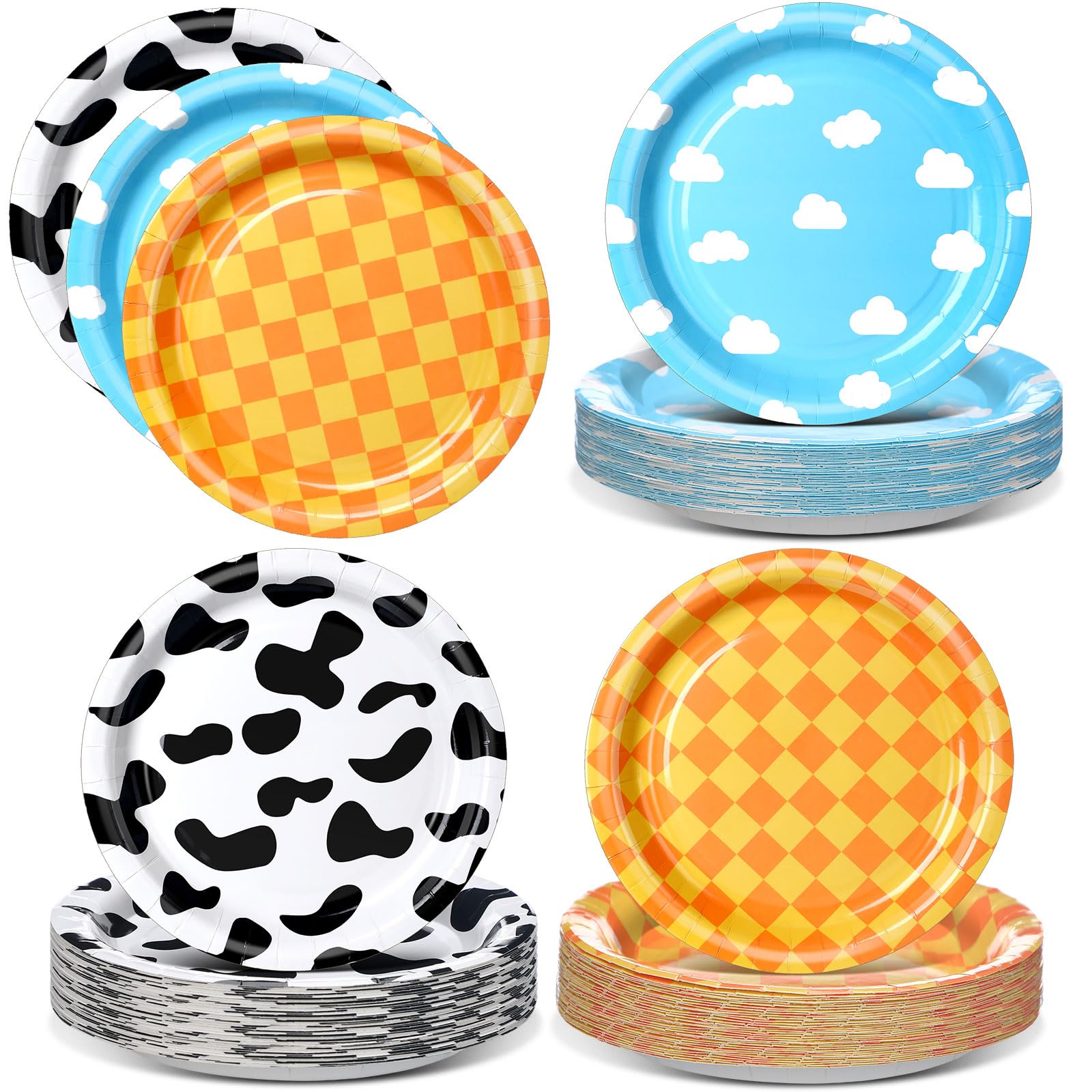 Motiskyy 48 Pack 9 Inch Cartoon Plates for Birthday Party Supplies Large Size Sky Cloud Tableware Decorations Baby Shower Birthday Party Favors(