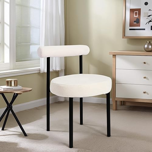 Miniatura 5 de CangLong Boucle - Juego de 4 sillas de comedor tapizadas de terciopelo, sillas de comedor redondas modernas con patas de metal negro para comedor,