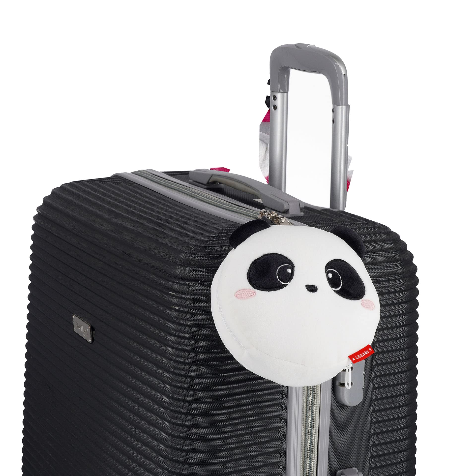 Legami - Poduszka podróżna z maską nocną, panda, zamek błyskawiczny, zajmuje mało miejsca, haczyk do wygodnego noszenia, mała kieszeń z tyłu, 16 x 16 cm