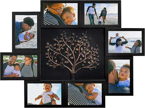 Vista 9 de J.M.Deco Marcos de fotos de collage de 8 aperturas para decoración de pared, marco de fotos de 4 x 6 pulgadas con decoración de árbol, marco
