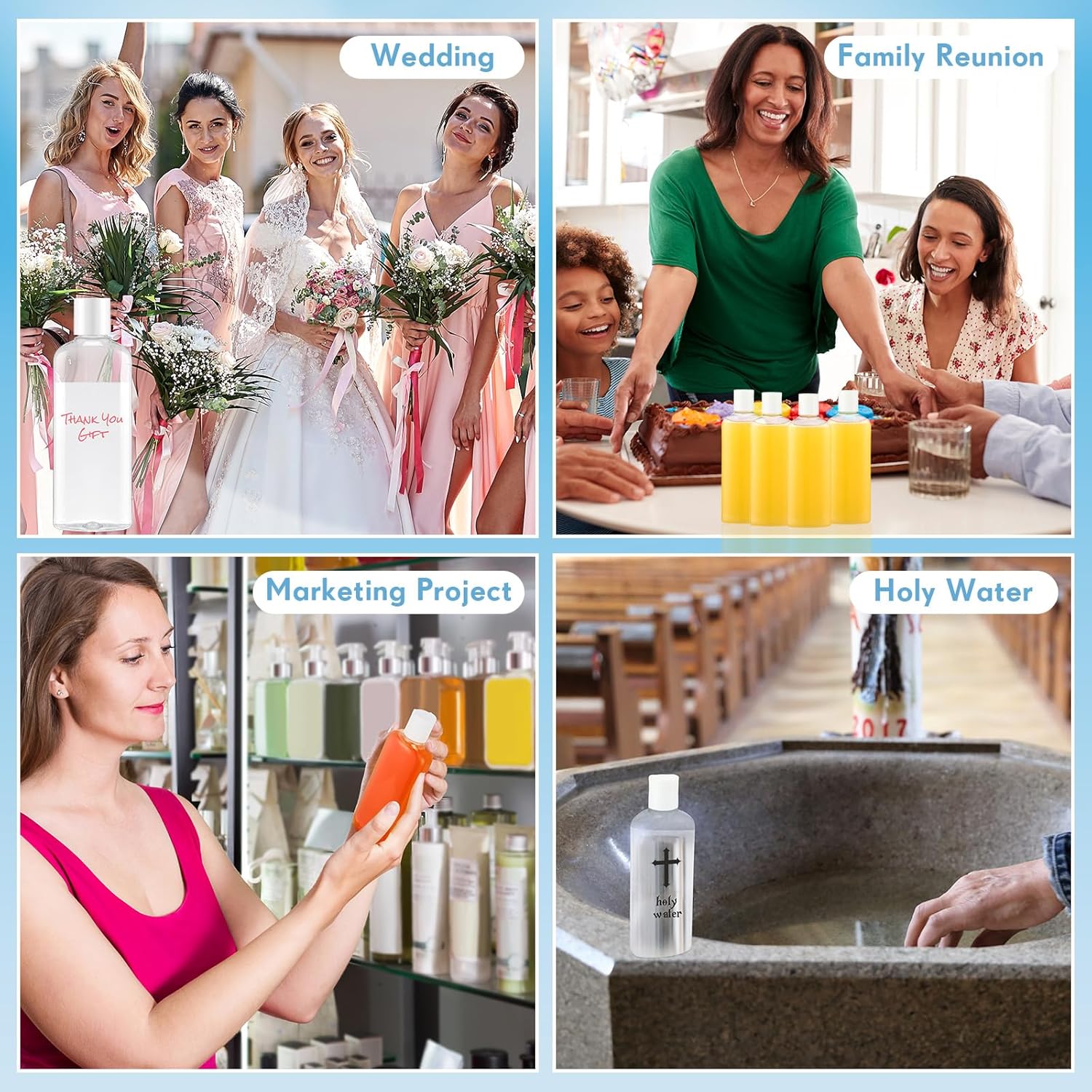 Domensi 50 Pcs Travel Bottles Bulk Empty Plastic Bottle 6.8oz Clear Refillable Squeeze Travel Containers Reusable Cosmetic Shampoo Containers with Disc Cap for Hand Sanitizers Lotions