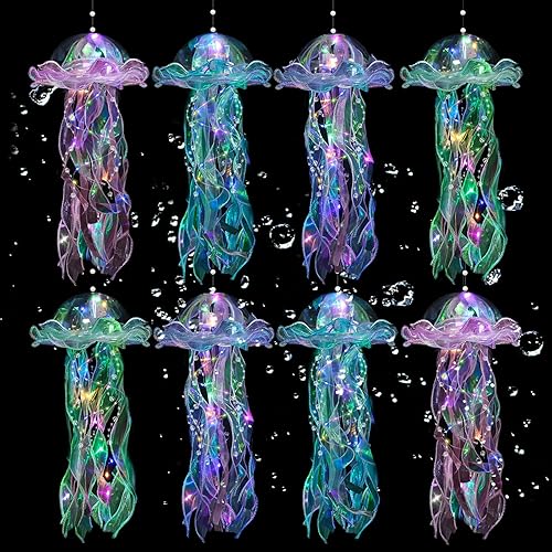 Faroles de medusas, 8 piezas de decoraciones de fiesta de medusas, faroles colgantes de gelatina para fiesta temática de sirena bajo el mar, océano,
