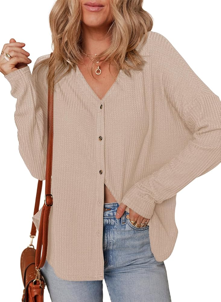 Amazon.com: Dokotoo Women's Plus Size Waffle Knit Tops for Women