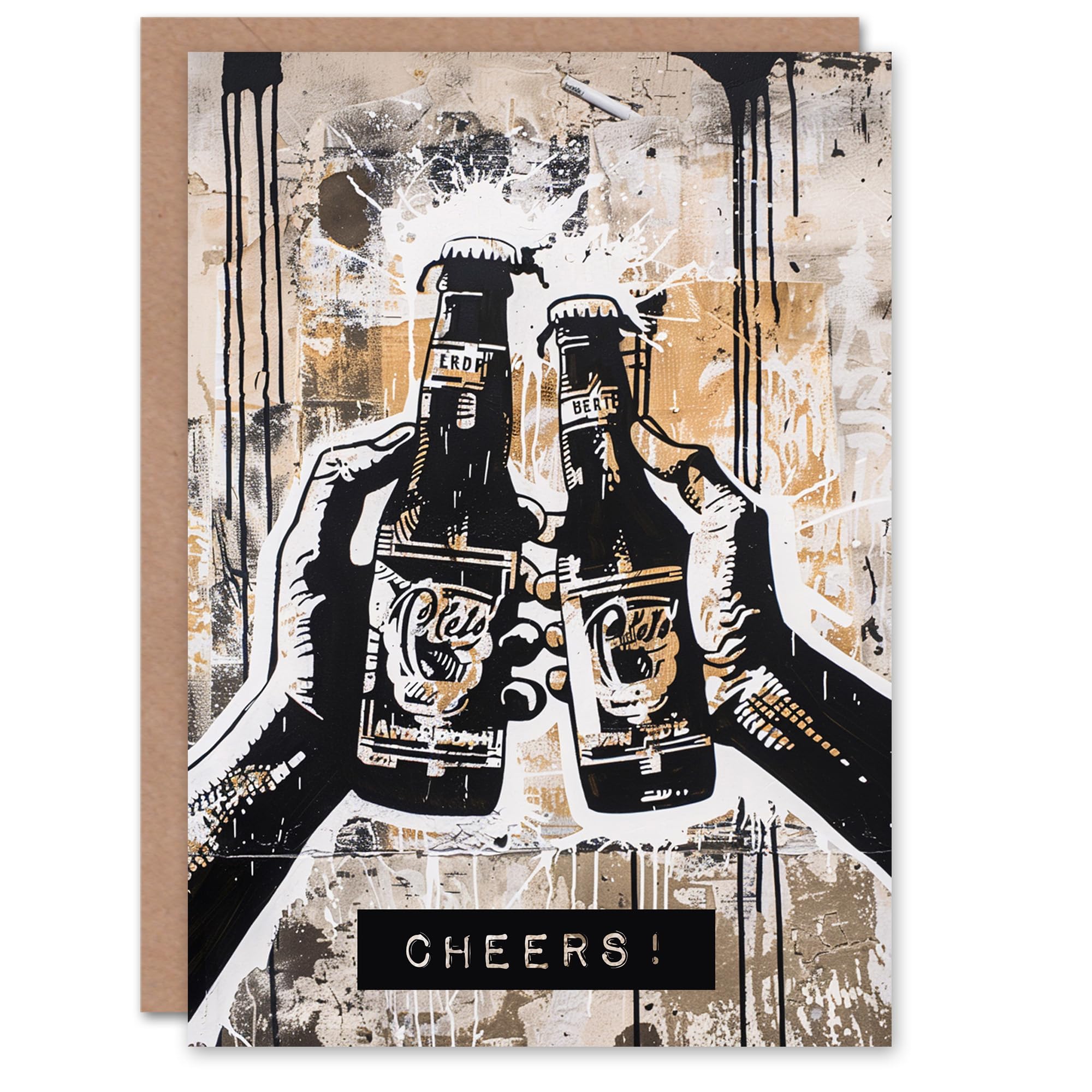 Artery8 Cheers Grunge Graffiti Art Beer Bottle Toast Blank For Him Or Her Art Birthday Card