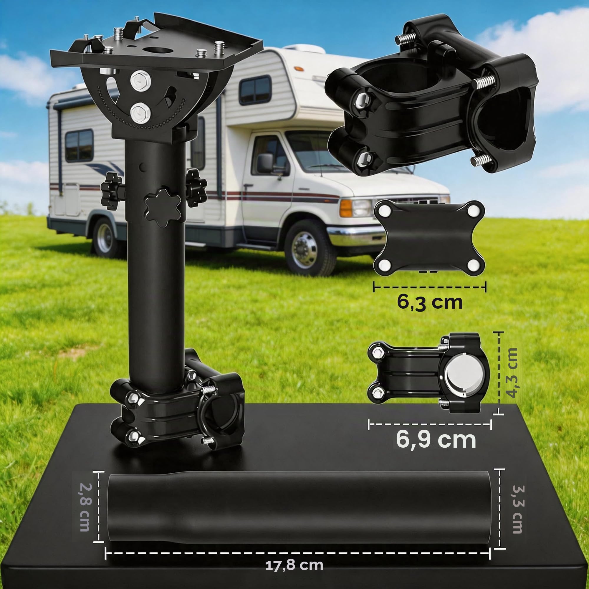 Support Starlink Mini, support de poteau à pince RV, réglable sur 160 degrés, équipé d'un adaptateur de tube Starlink Mini, réglable pour installation sur véhicule, camping-car, échelle et yacht.