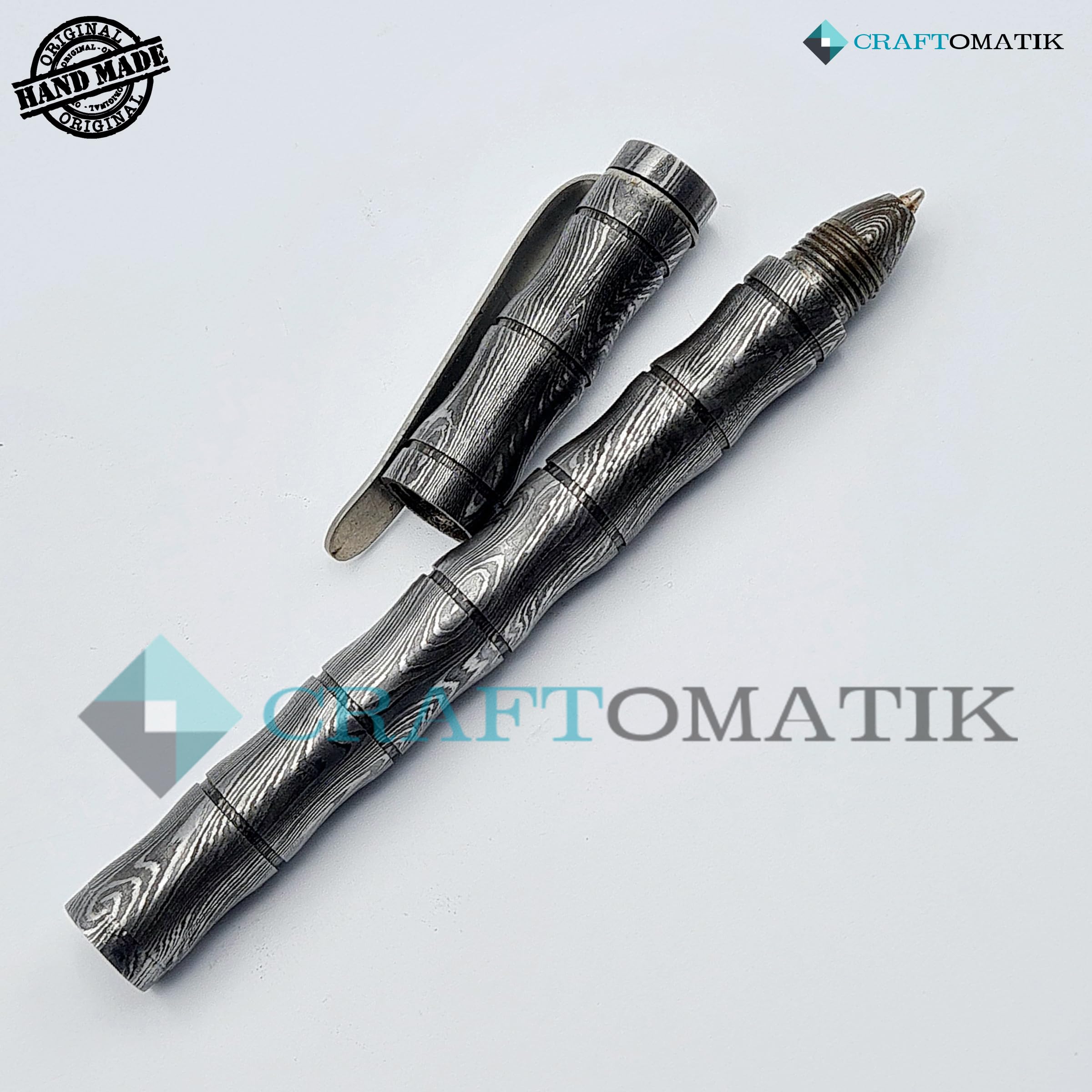 Damast Stahl Kugelschreiber Geschenkset | Handgefertigt Damaskus Stiftset | DP05