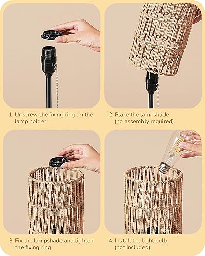 Miniatura 4 de EDISHINE Lámpara de mesa de ratán de 19.1 pulgadas, lámpara de noche alta con pantalla de punto W, interruptor de cadena y enchufe E26, lámpara de