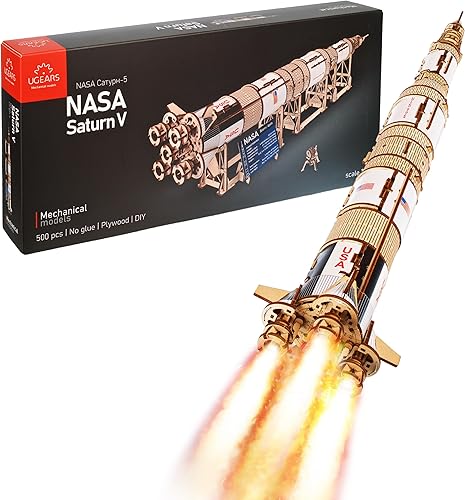 UGEARS Rompecabezas de Madera 3D Saturn V de la NASA para Adultos - Kits de Modelos de Madera para Adultos Modelo de Cohete Kit Completo Modelo de