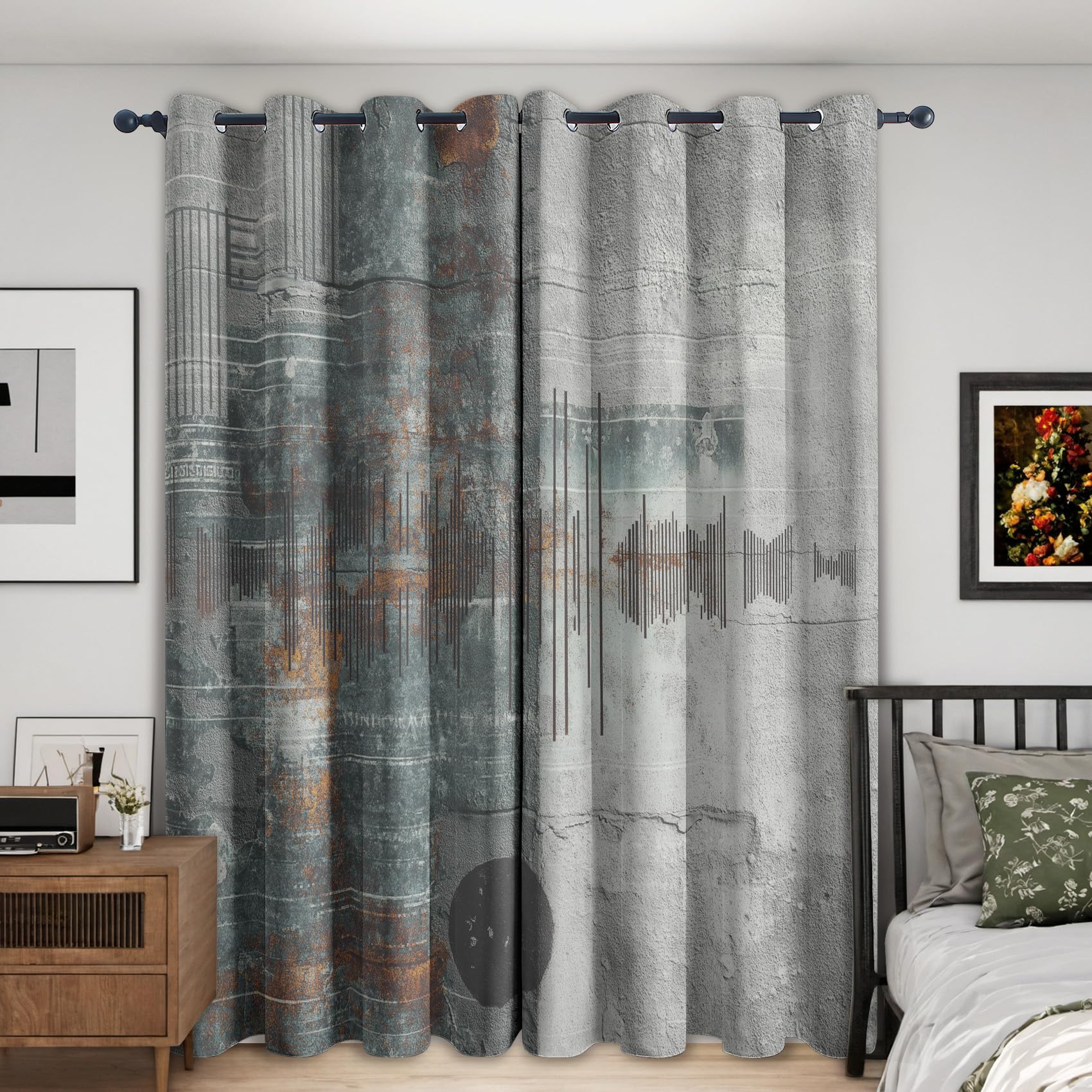 Abstract Curtains, Modern Geometric Blackout Curtains for Bedroom Living Room, 90x90 Inch Drapes, Eyelet Thermal Window Treatments, 2 Panels O174