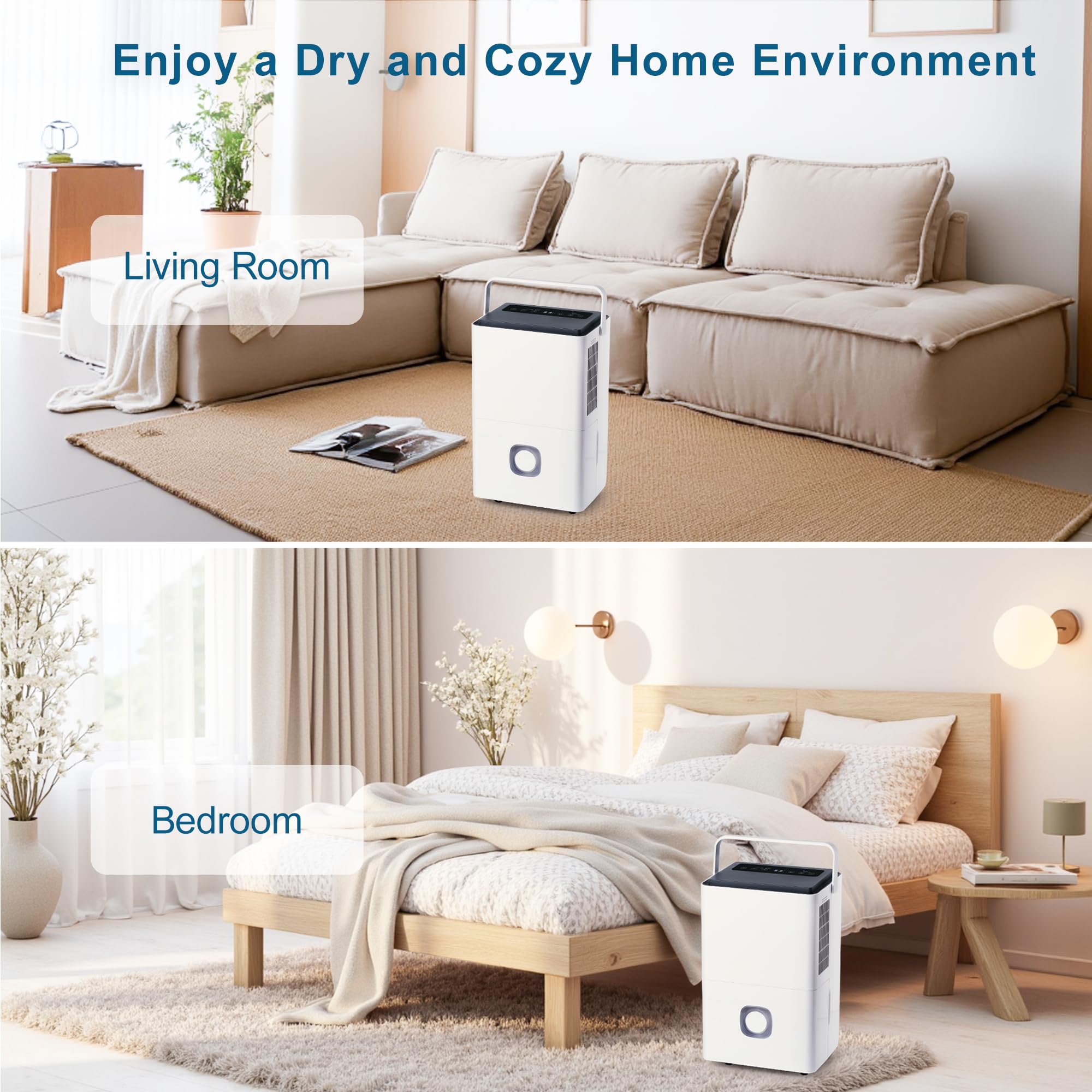 Deumidificatore Casa Muffa Elettrico: 65L/24h Deumidificatori Ambienti 120㎡Serbatoio 4.5L Scarico Continuo Modalità Smart Silenzioso e Portatile per Bagno Cantina Ufficio Garage Appartamento
