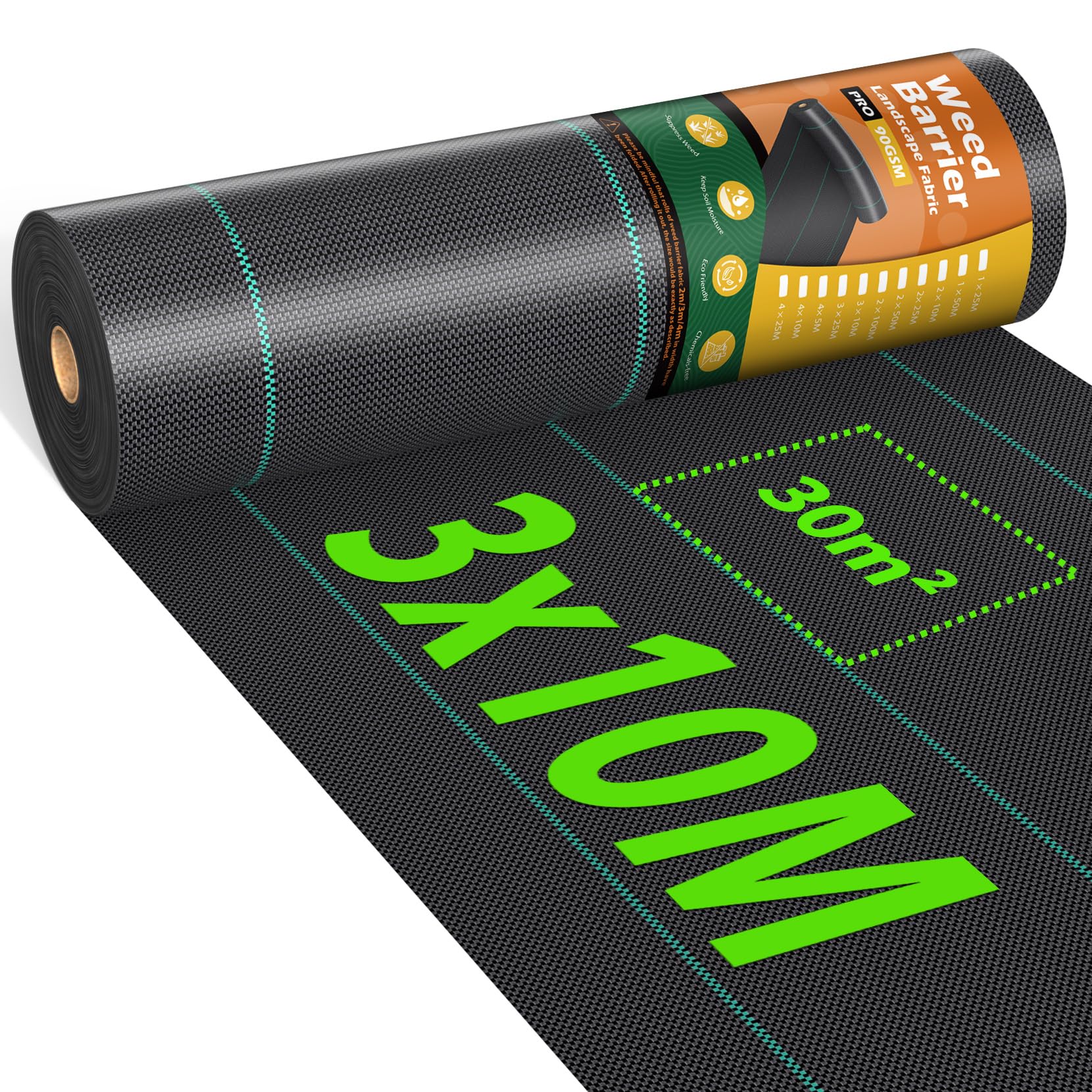 iropro 3m x 10m Heavy Duty Weed Control Membrane Garden Weed Barrier Fabric for Landscaping Driveway Gravel Artificial Grass Lawn Underlay Black Woven Roll Ground Cover