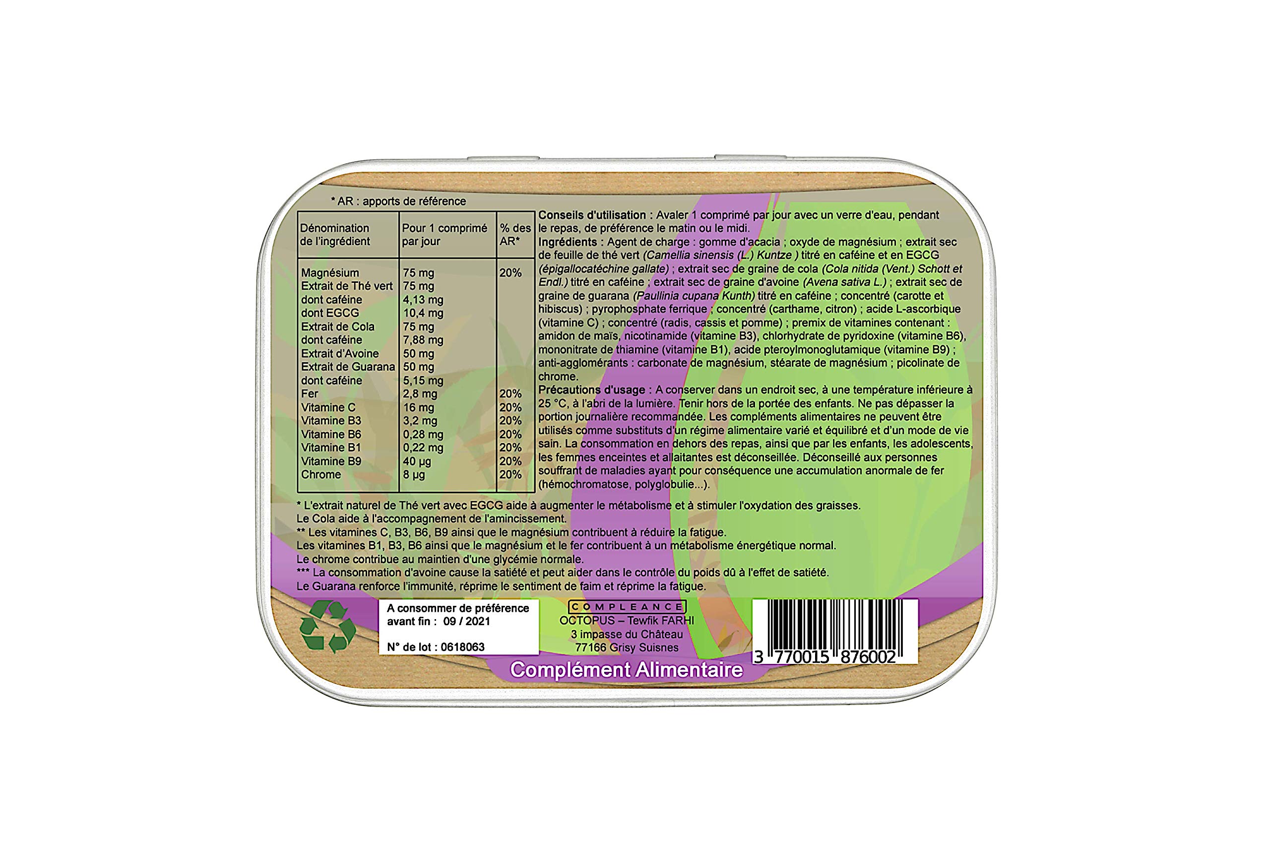 Minceur Tri-Action : Brûleur de Graisse Extra Fort - Coupe-faim - Anti-fatigue | Aide à maigrir | Thé vert, Guarana, Cola, vitamines et minéraux | 1 seul comprimé Tricouche par jour suffit