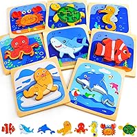 Vista 9 de TOY Life Rompecabezas de madera para niños pequeños de 2 a 4 años, rompecabezas de animales marinos para niños pequeños de 1 a 3, rompecabezas