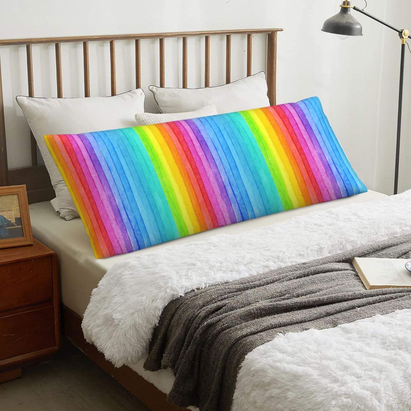 Watercolor Paint Bright Colors Line Artwork, Body Pillow Cover with Zipper,Long Body Pillowcase 20 x 60 in