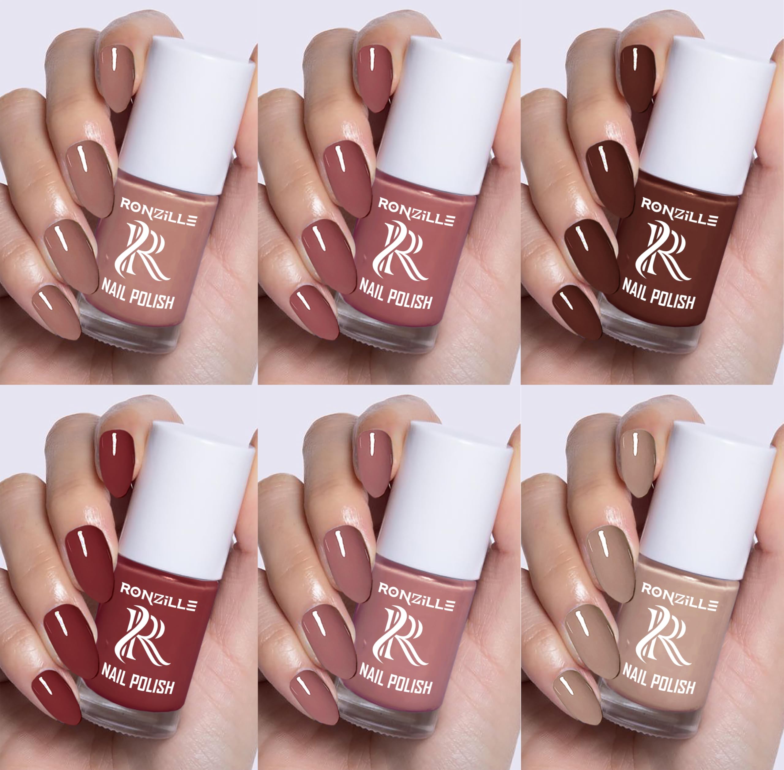 Ronzille Nude Nail Polish Combo Pack of 6 | Long Lasting Quick Dry Nail Paint Set | Glossy Brown, Pink, Beige & Red Shades for Women-picture-39
