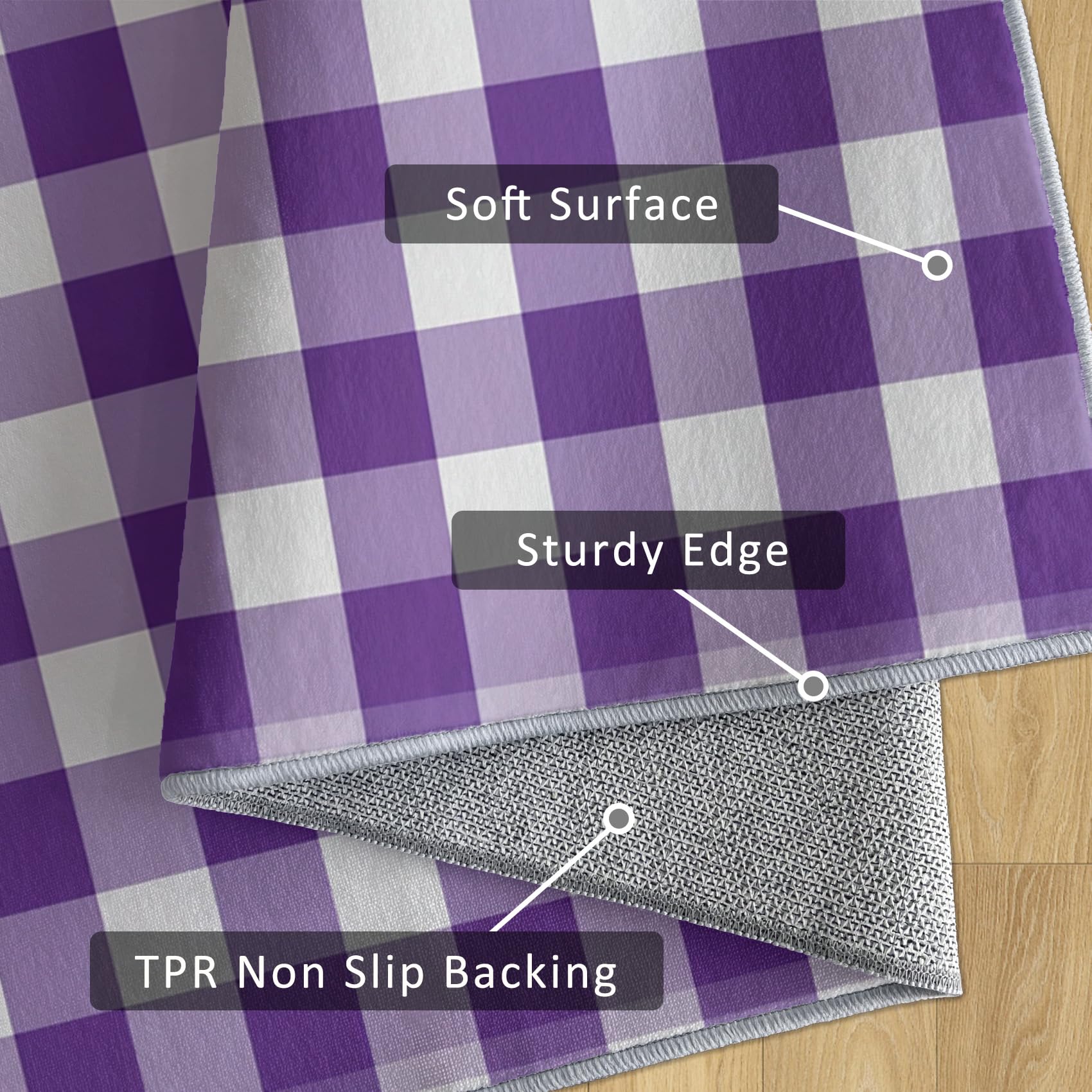 Lila Gitter Waschbarer Teppich 80 x 150 cm – Weich rutschfest Büffel Schachbrett Design für Wohnzimmer & Schlafzimmer Deko Kurzflor Tappeto per elegante Räume