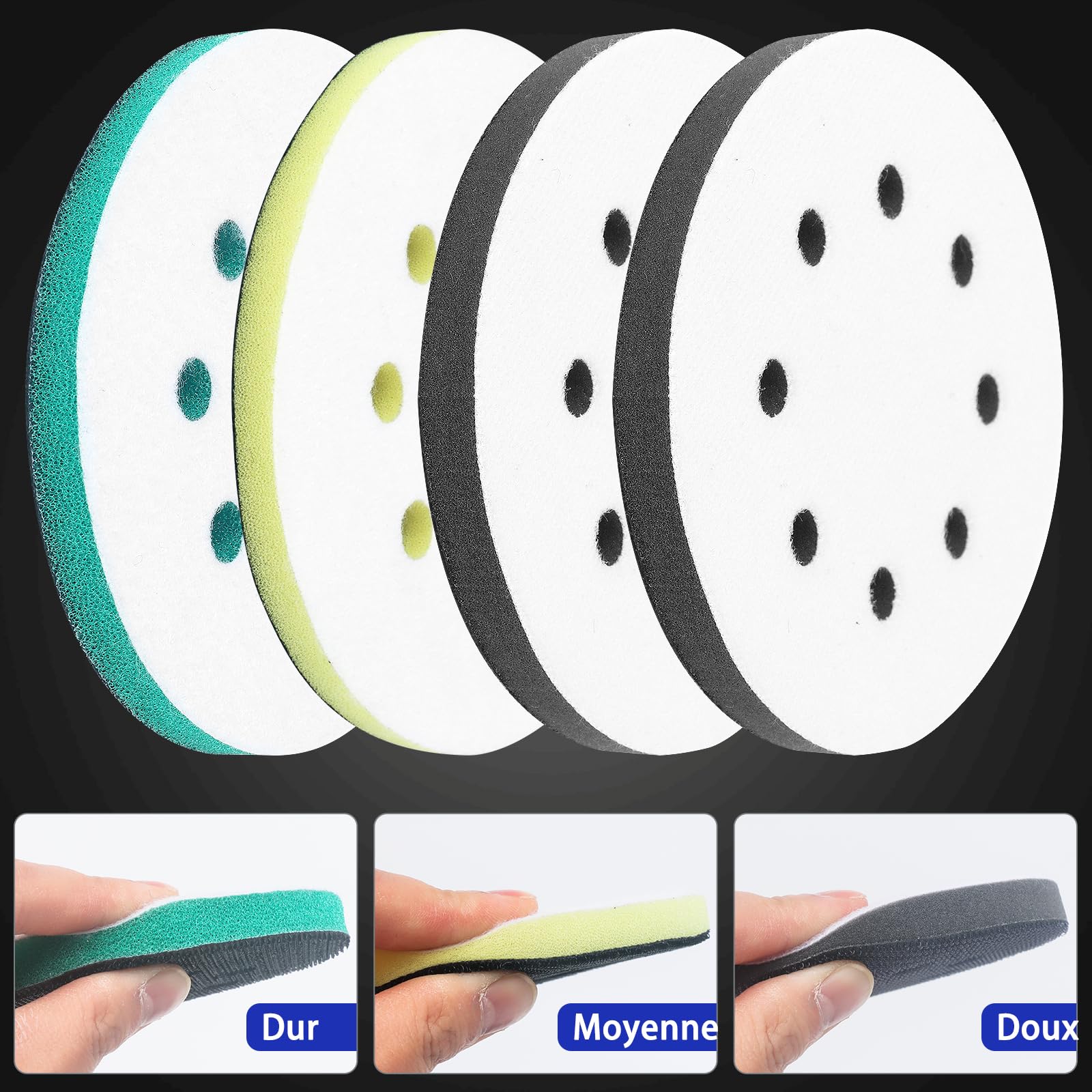 Elechiakan 4PCS Disque Ponçage 125mm - Tampon Interface 8 Trous Mousse Pour Ponceuse, Réduction Poussière Et Bruit