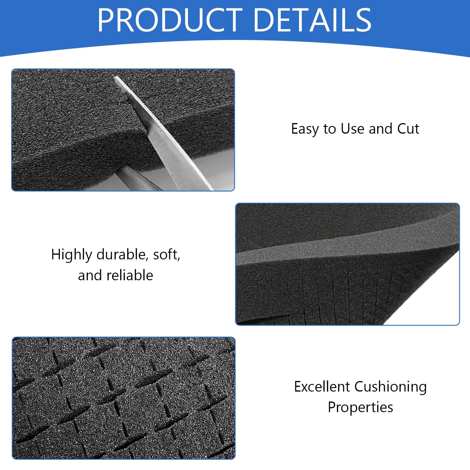 Mousse de Rembourrage 400x300x25mm | Lot de 4 Mousse Haute Densité 50D pour Coffre à Outils & Mallette Photo | Découpe Précise comme Insert pour Miniatures de Tabletop & Outillage (Noir)