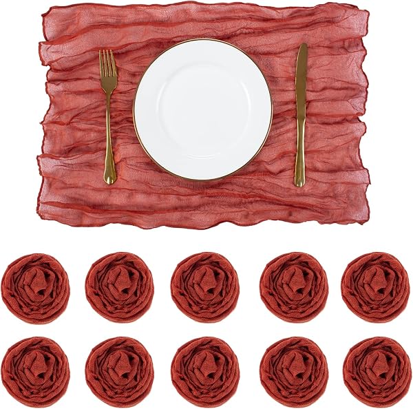 SAJOO Terracotta Cheesecloth Napkins Set of 10, Rustic Style