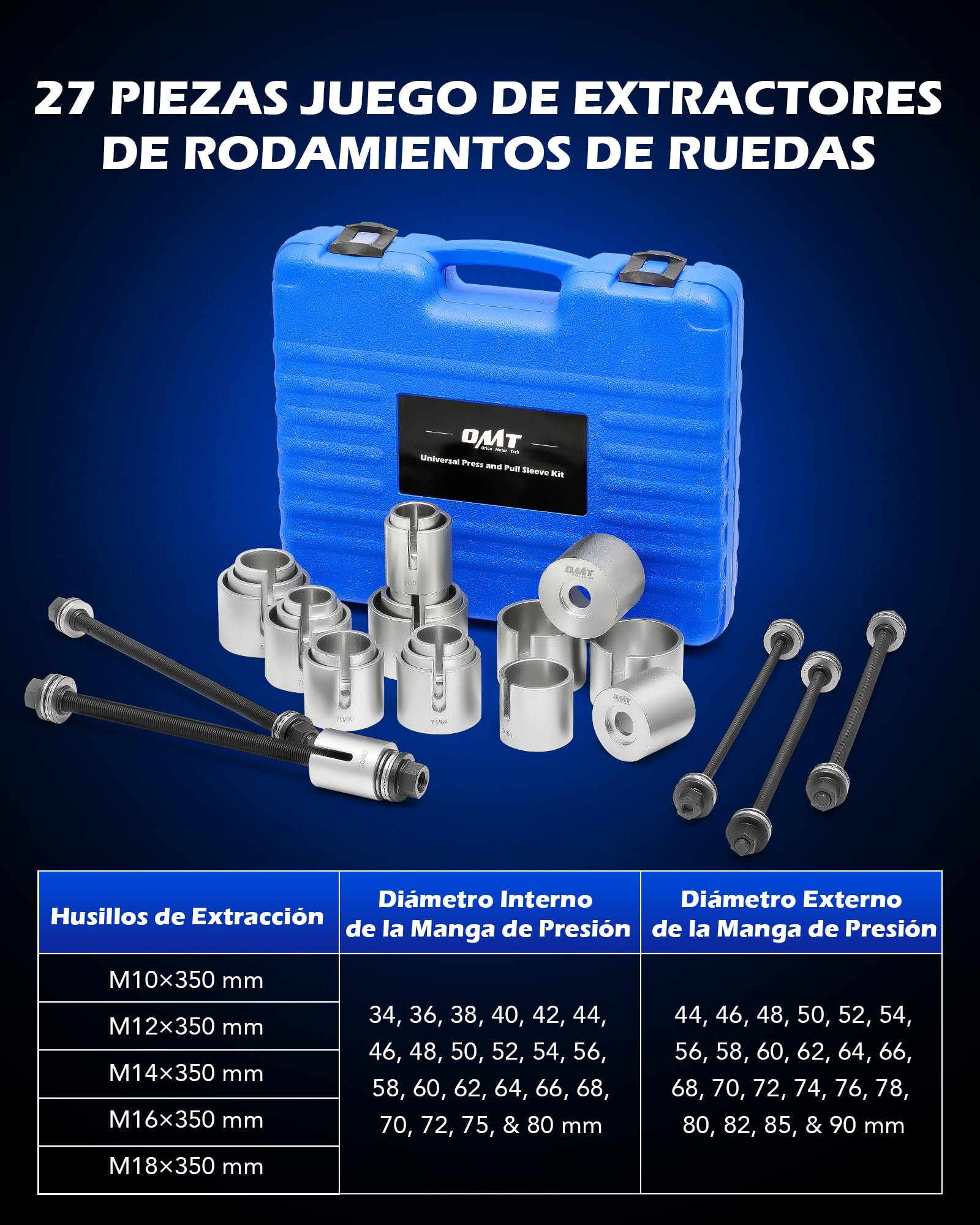Orion Motor Tech Juego de Extractores de Rodamientos de Ruedas 27 Piezas Herramienta de Cojinetes con Maletín Kit de Manguito de Extracción de Cojinete de Rueda para Coches y Camiones LCV HGV