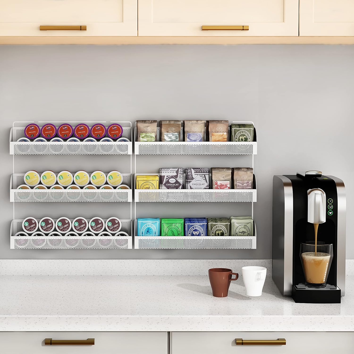 Simple Trending 2 Pack 3 Tier Spice Rack Organizer, Wall Mounted Spice Shelf Storage Holder for Kitchen Cabinet Pantry, White