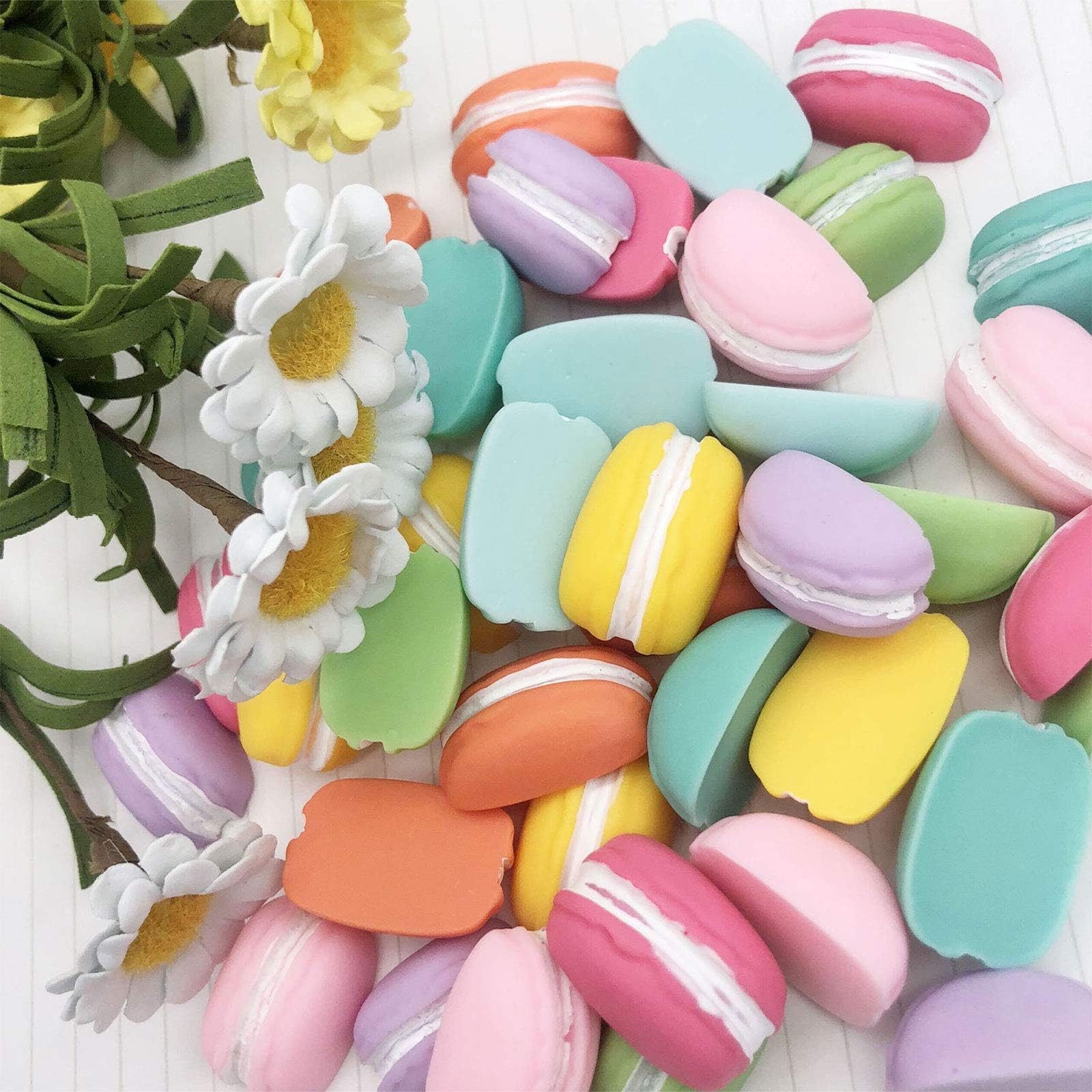 DIYstore40 Pcs Resin Slime Flatback Cabochons Half Macaron Miniature Cake Simulation for Charms DIY Scrapbooking Embellishment Phone Case Hair Clip Craft Jewelry Making Accessories