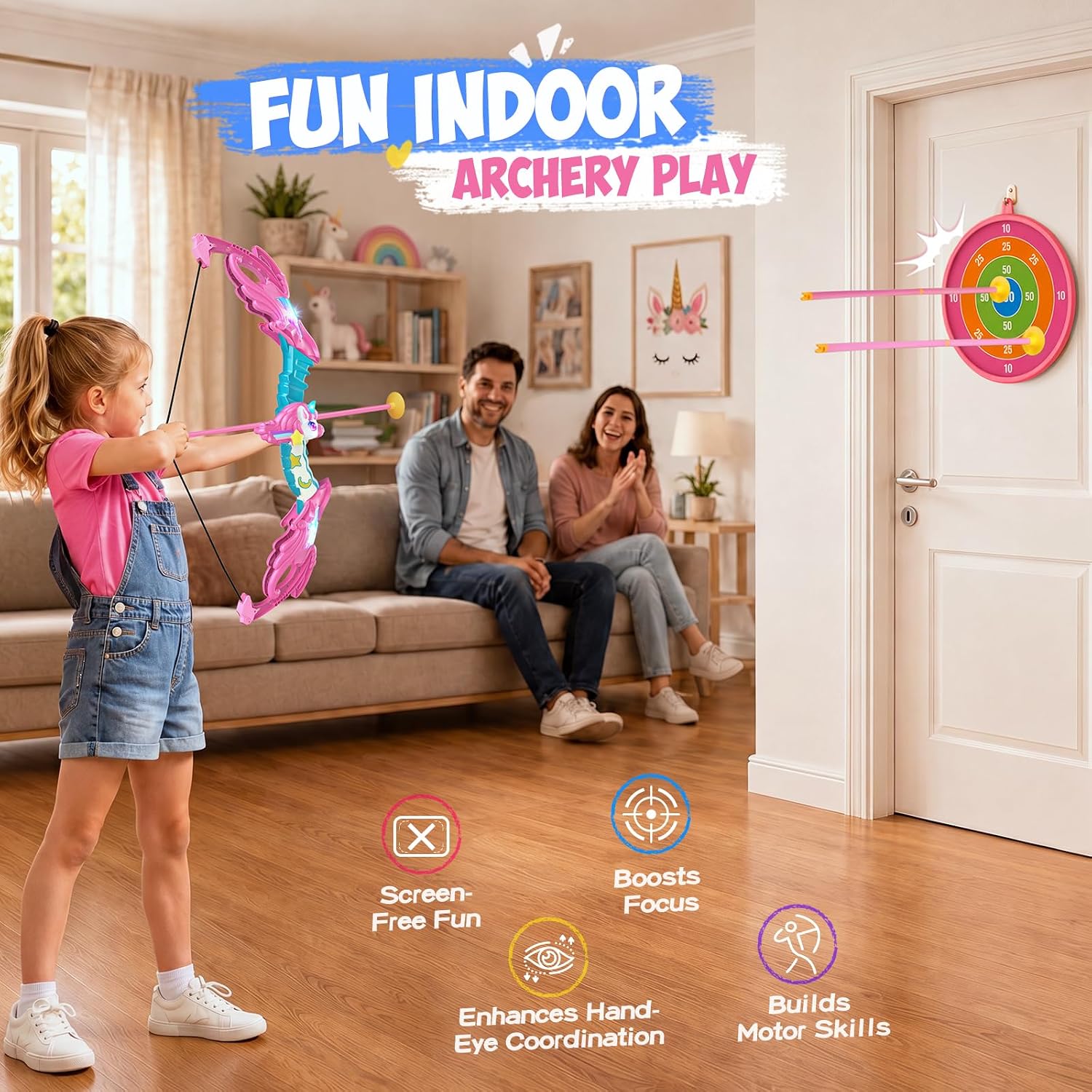 beefunni Unicorn Bow and Arrow Set for Girls Ages 3-12 | LED Light Up Archery Set, 10 Suction Cup Arrows, Indoor Outdoor Toys for Girls Age 4-6, Christmas Birthday Gifts