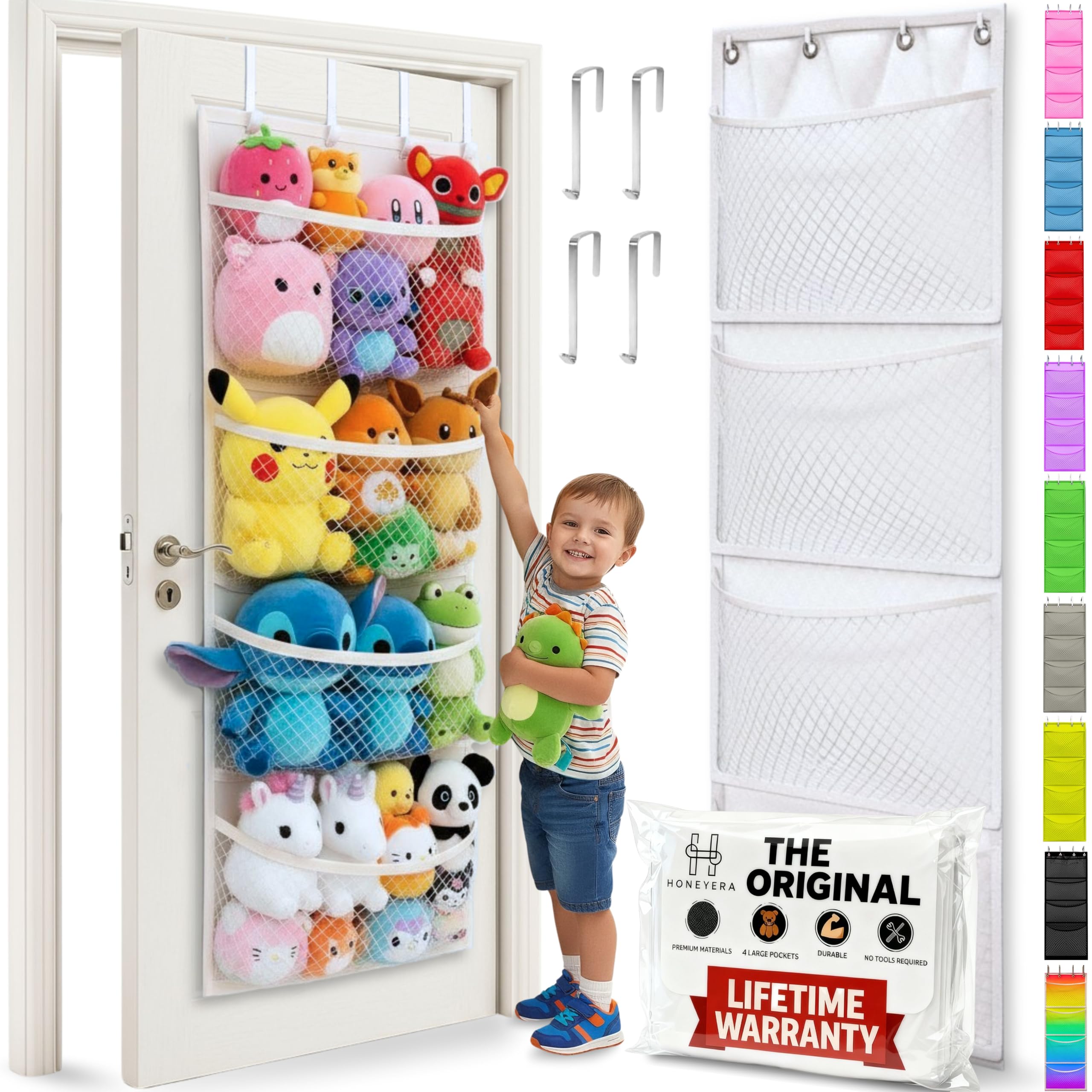 Storage for Stuffed Animals - Over Door Organizer for Stuffies, Baby Accessories, and Toy Plush Storage / Easy Installation with Breathable Hanging Storage Pockets WHITE