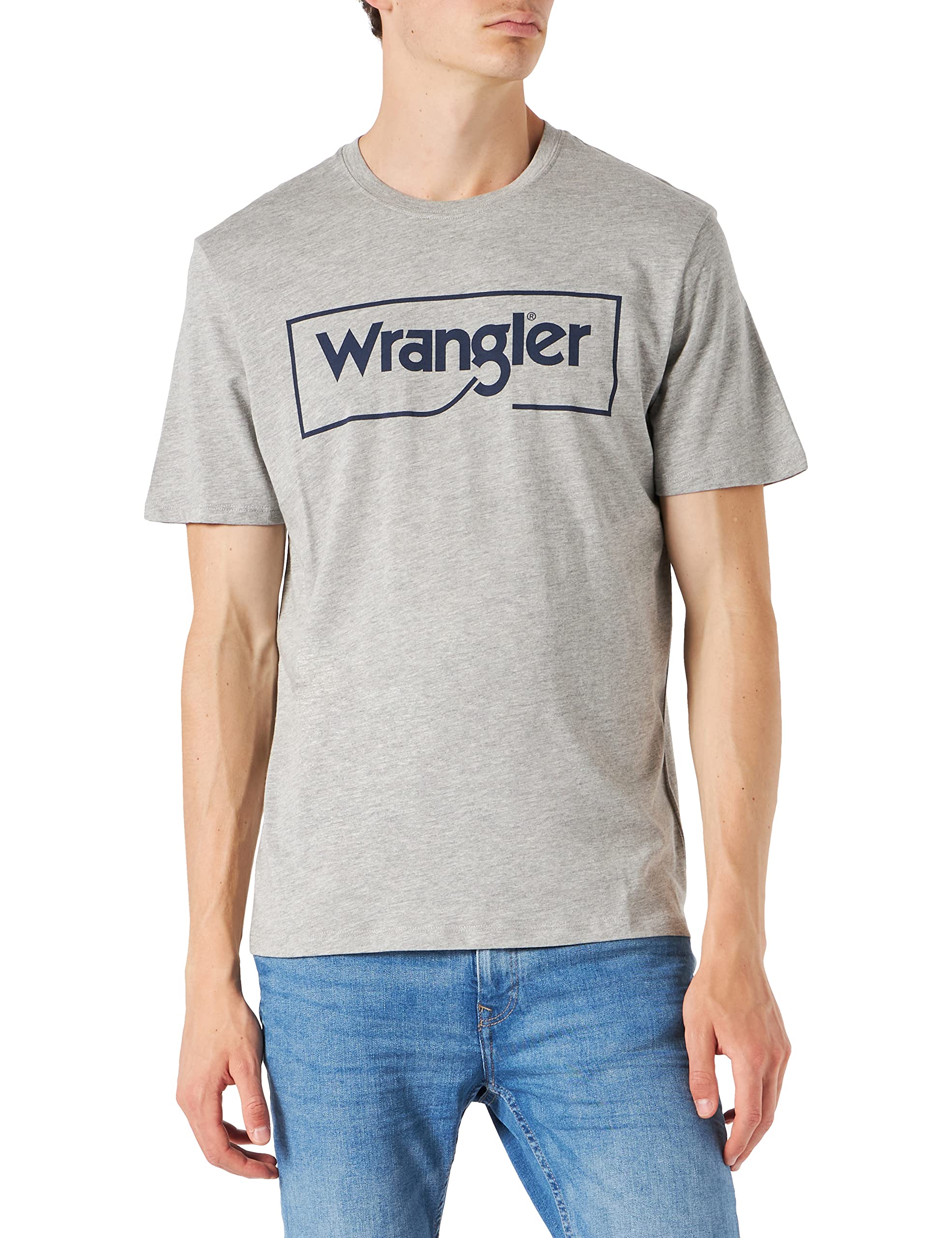 Wrangler Men's Frame Logo TEE Shirt, MID Grey Melee, Small