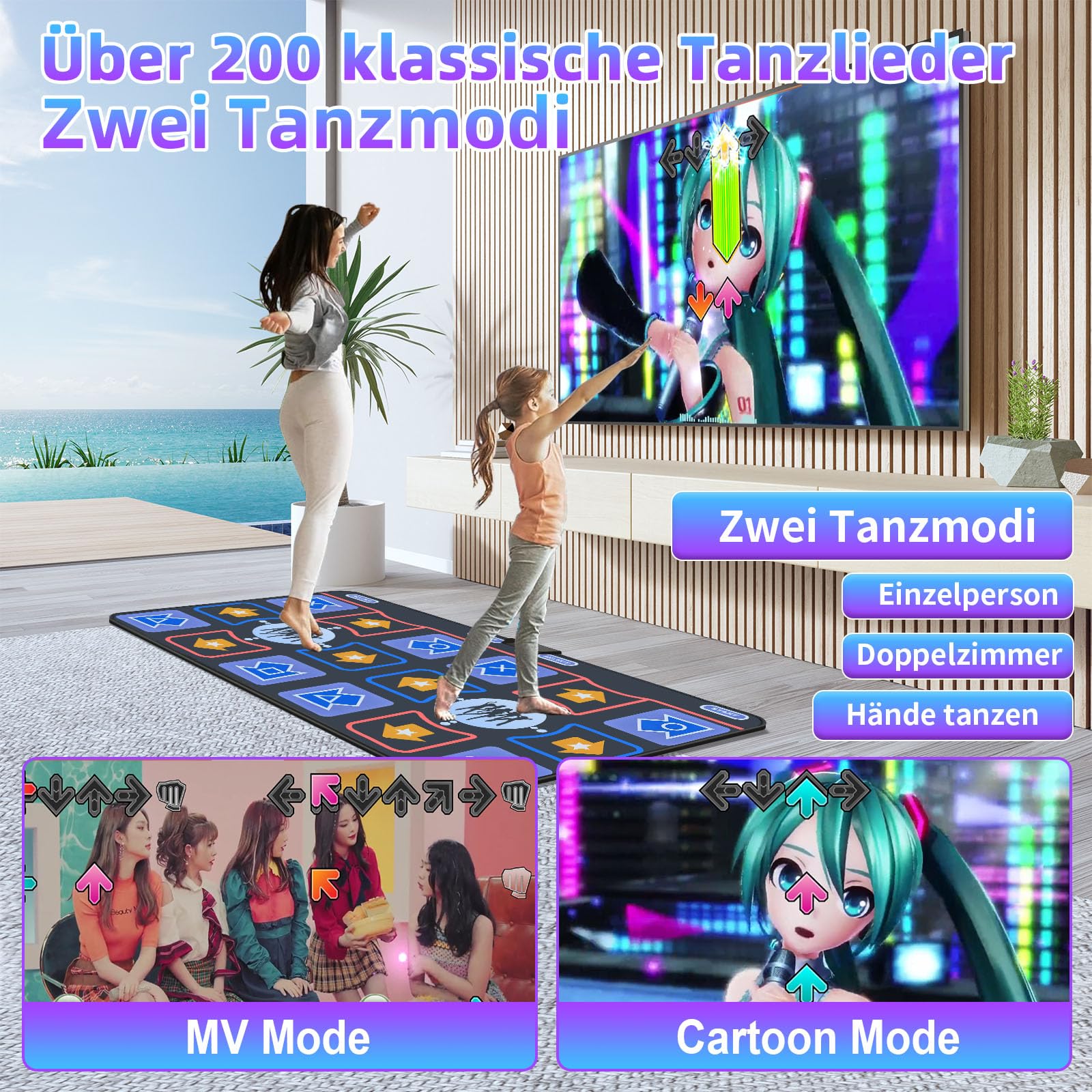 Tappetino da Ballo per Bambini e Adulti, Doppio utente per TV, Morbido Tappetino da Ballo in Flanella per Esercizi e Giochi, Plug & Play Giochi di Famiglia, Regali per Ragazze e Ragazzi