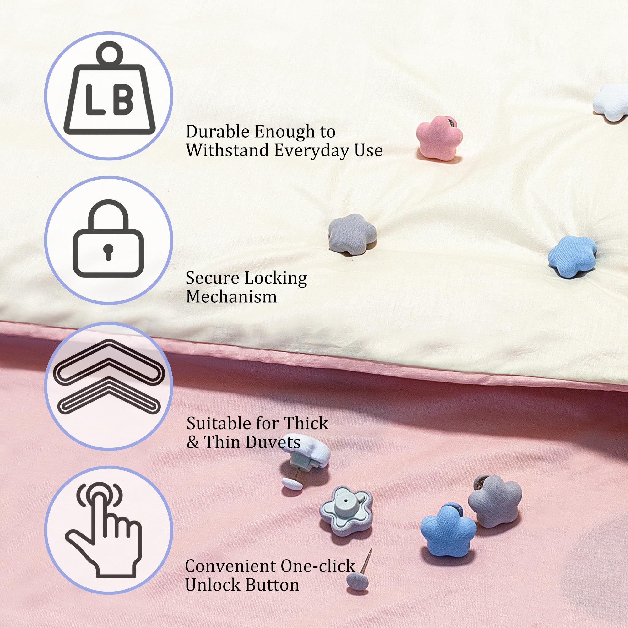 6 pcs Star Shaped Duvet pins Duvet Clips to Hold Comforter Inside Duvet Cover Snaps Double Sided Clips (White)