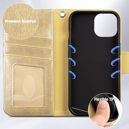 Miniatura 172 de Arae Compatible with iPhone 15 Case with Card Holder and Wrist Strap Wallet Flip Cover for iPhone 15 6.1 inch,Wine Red