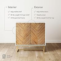Vista 4 de Nathan James Enloe Modern Storage Free Standing Accent Cabinet White with Doors in a Rustic Pine Wood Finish and Gold Powder-coated Metal Base for