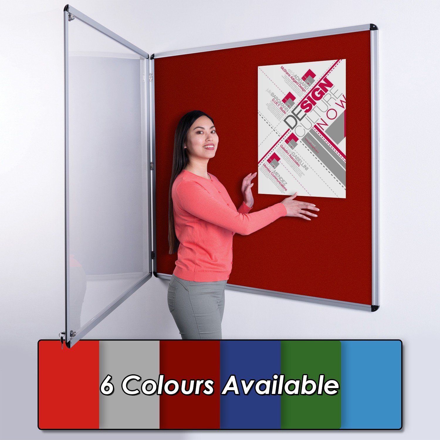 Wonderwall Classic Indoor Tamperproof Lockable Noticeboard, Burgundy, 120 x 120 cm, Felt Pinboard, Aluminium Frame with Double Locks and Keys - Ideal for Office, School & Healthcare Displays
