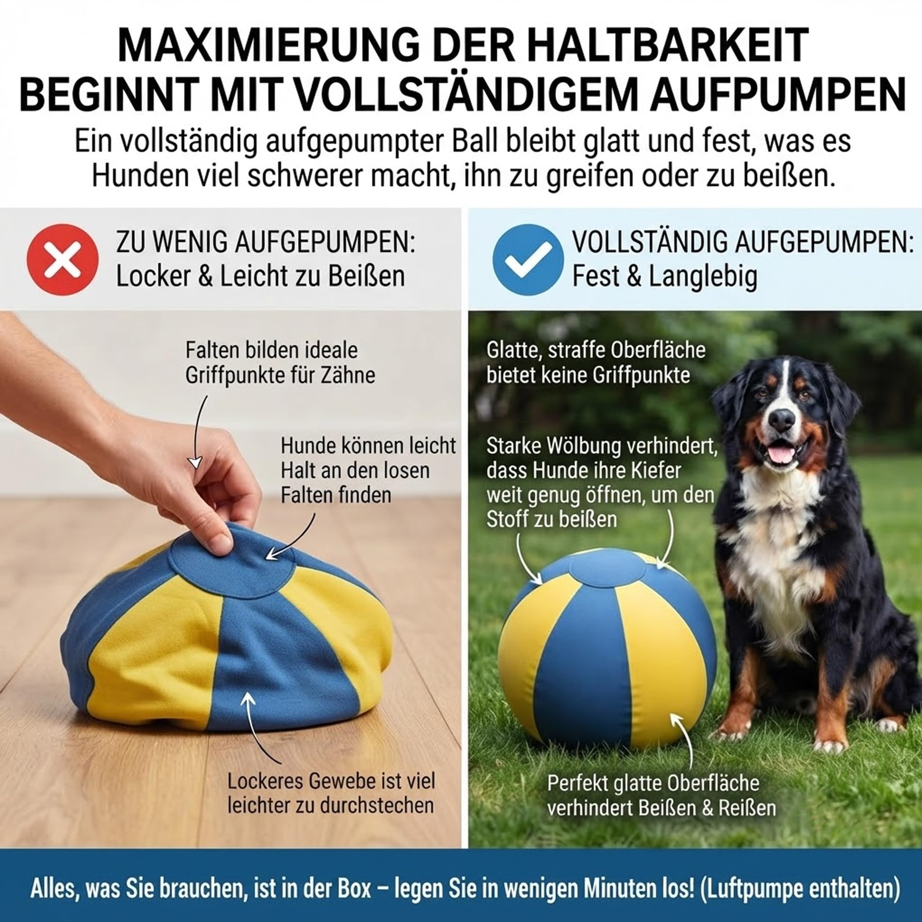 Generisch Hundespielbälle, große aufblasbare Spielzeugbälle für Haustiere, Innen- und Außenfußball für Hunde mit Griff, Ausdauertraining für Hunde (D, 45CM)