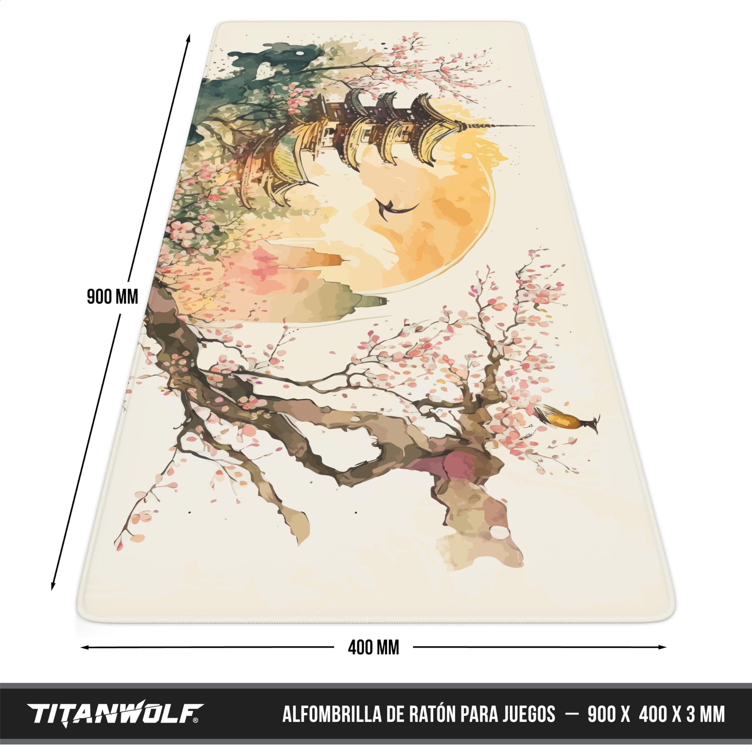 Alfombrilla Gaming XXL Titanwolf 900x400mm: Superficie Suave, Base Antideslizante Y Lavable Para Jugar Cómodo
