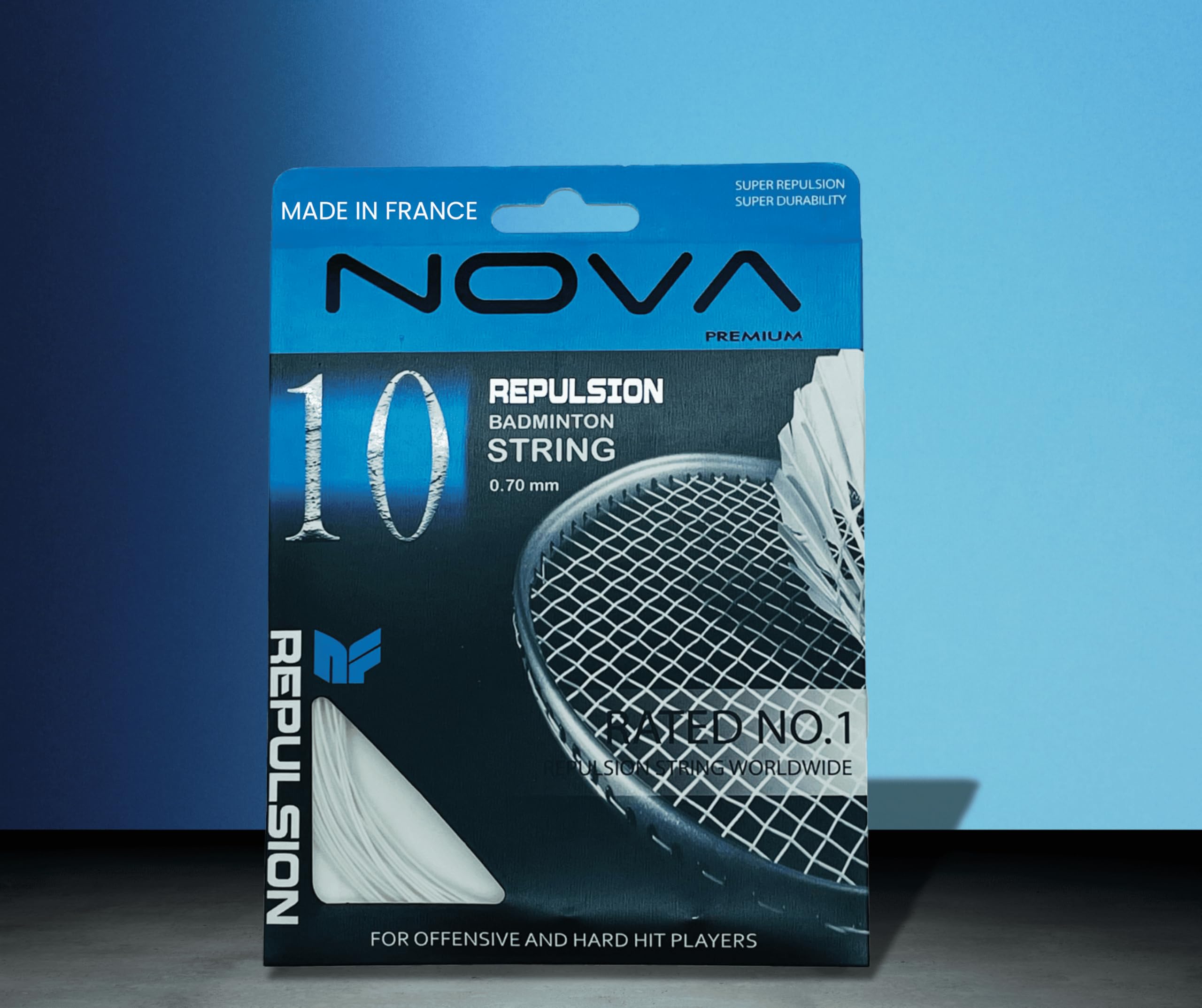 Nova Repulsion 10 Super Durable Badminton String, 10 Meter, Neon Green Blue White Black, Super Durable, Control, Shock Absorption, Hitting Sound I (White)-image-41