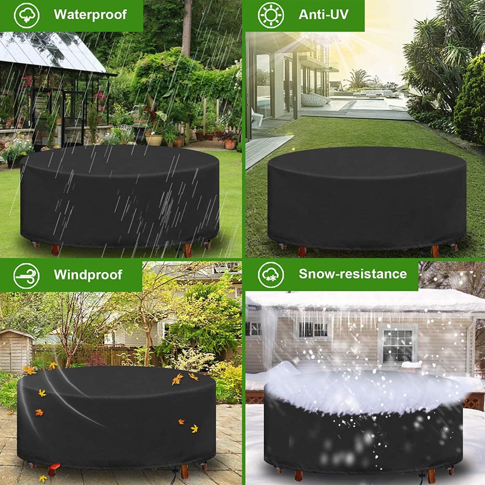 Housse Table de Jardin Ronde 140x80cm Housse Protection Table Jardin Imperméable Anti-UV 420D Oxford Tissu Extérieure Bâche pour Meubles Jardin